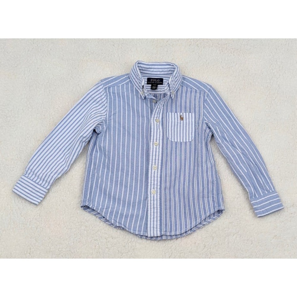 Polo Ralph Lauren Striped Seersucker Fun Shirt 4T Blue White Long Sleeve NWOT